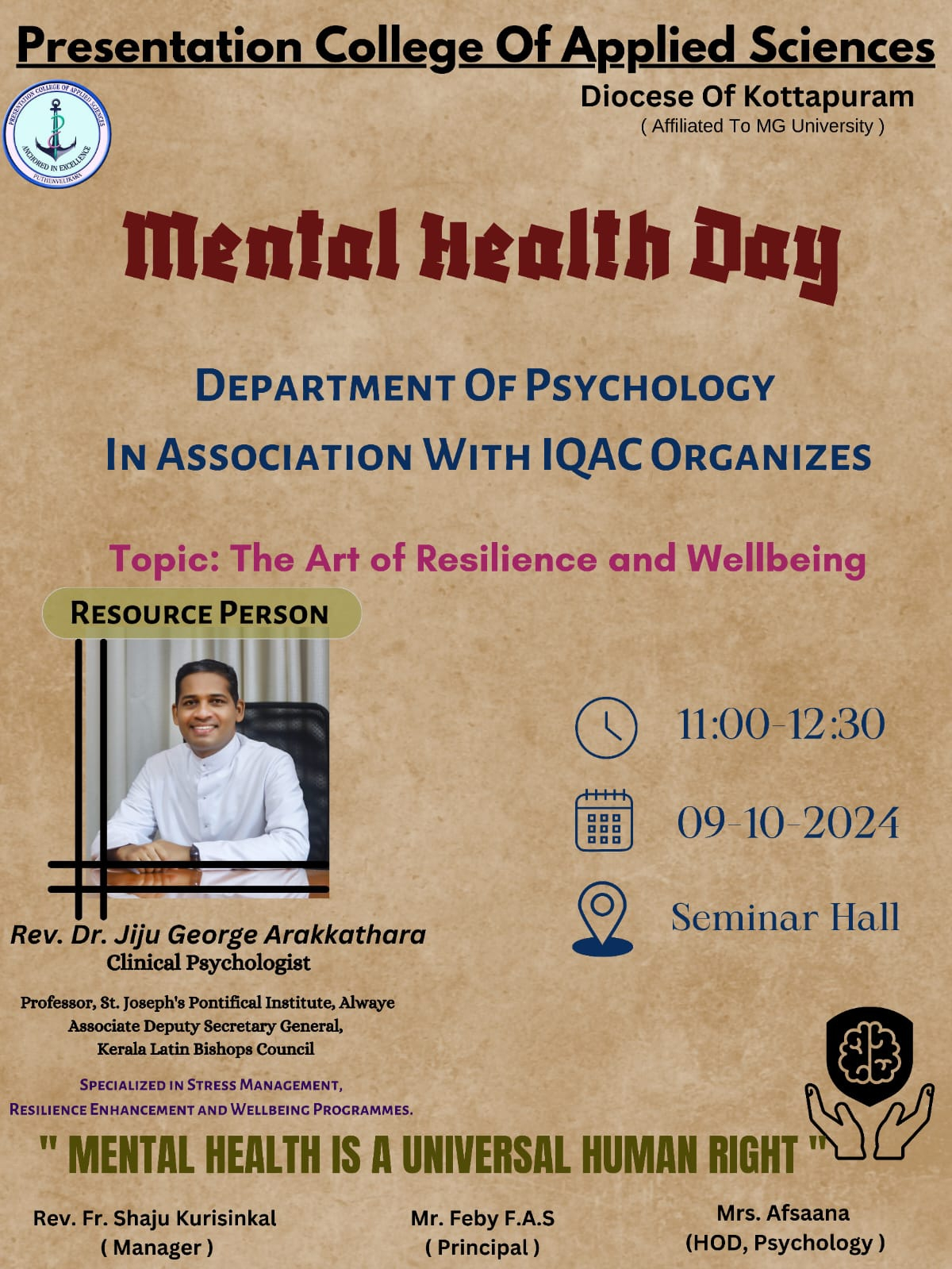 INTERACTIVE SESSION ON “THE ART OF RESILIENCE AND WELLBEING"